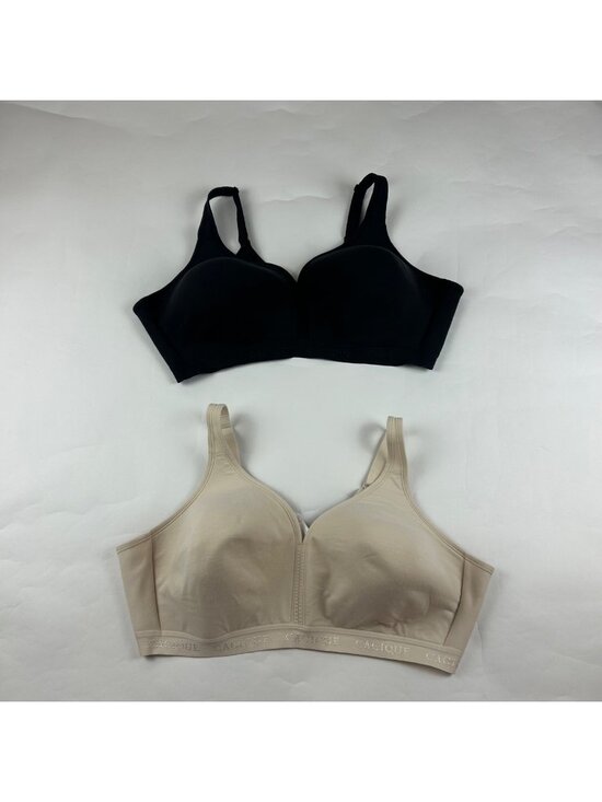 Cacique Other - 2ct Cacique Cotton Jersey Knit Soft Cup No Wire Bras Black Beige 48C
